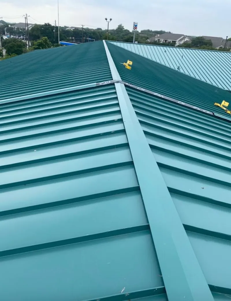 Green commercial metal roof ridge and valley for Metal Roof Repair in Hillview